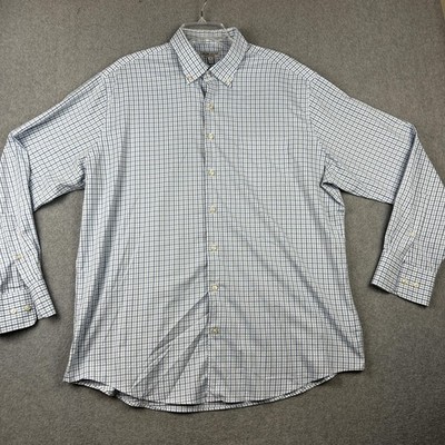 Peter Millar Shirt Mens XL Blue White Plaid Summer Comfort Button Down Stretch