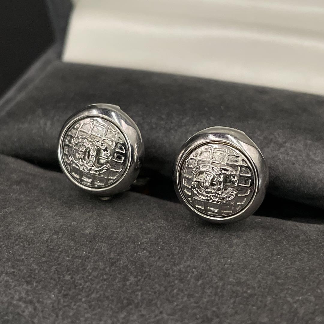 Authentic Old Chanel Coco Mark Silver Earrings 00… - image 1