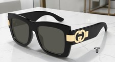 GUCCI GG1688S 001 Black Black Grey 54 mm Rectangular Squared Women's Sunglasses