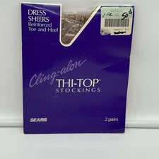 2 Pairs of Sears CLING-ALON Thi-Top Thigh High Nylon Stockings Classic Nude