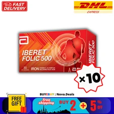 10 X Abbott Iberet Folic 500 30'S Supplement Iron Vitamin C B Anemia Pregnancy