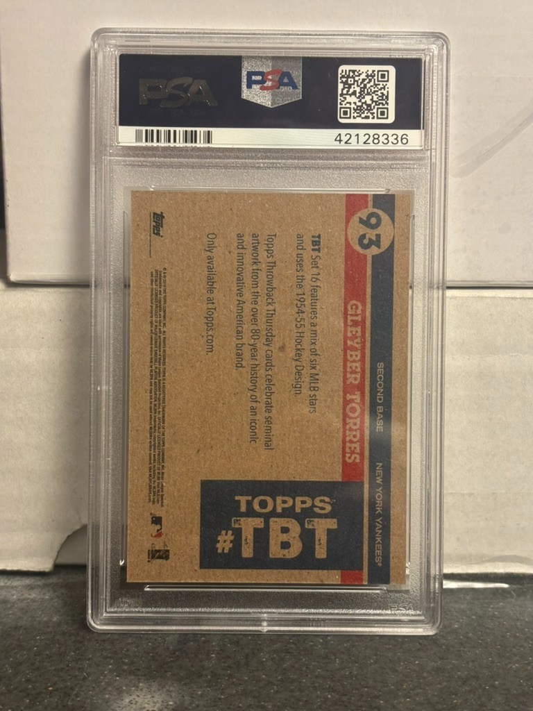 2018 Topps Throwback Thursday Gleyber Torres #93 /1694 PSA 10 Rookie (RC) view 2