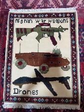 Handmade Afghan War Rug - Modern Weapons Drones & Rifles - 2.8'x2.2' Wool Carpet