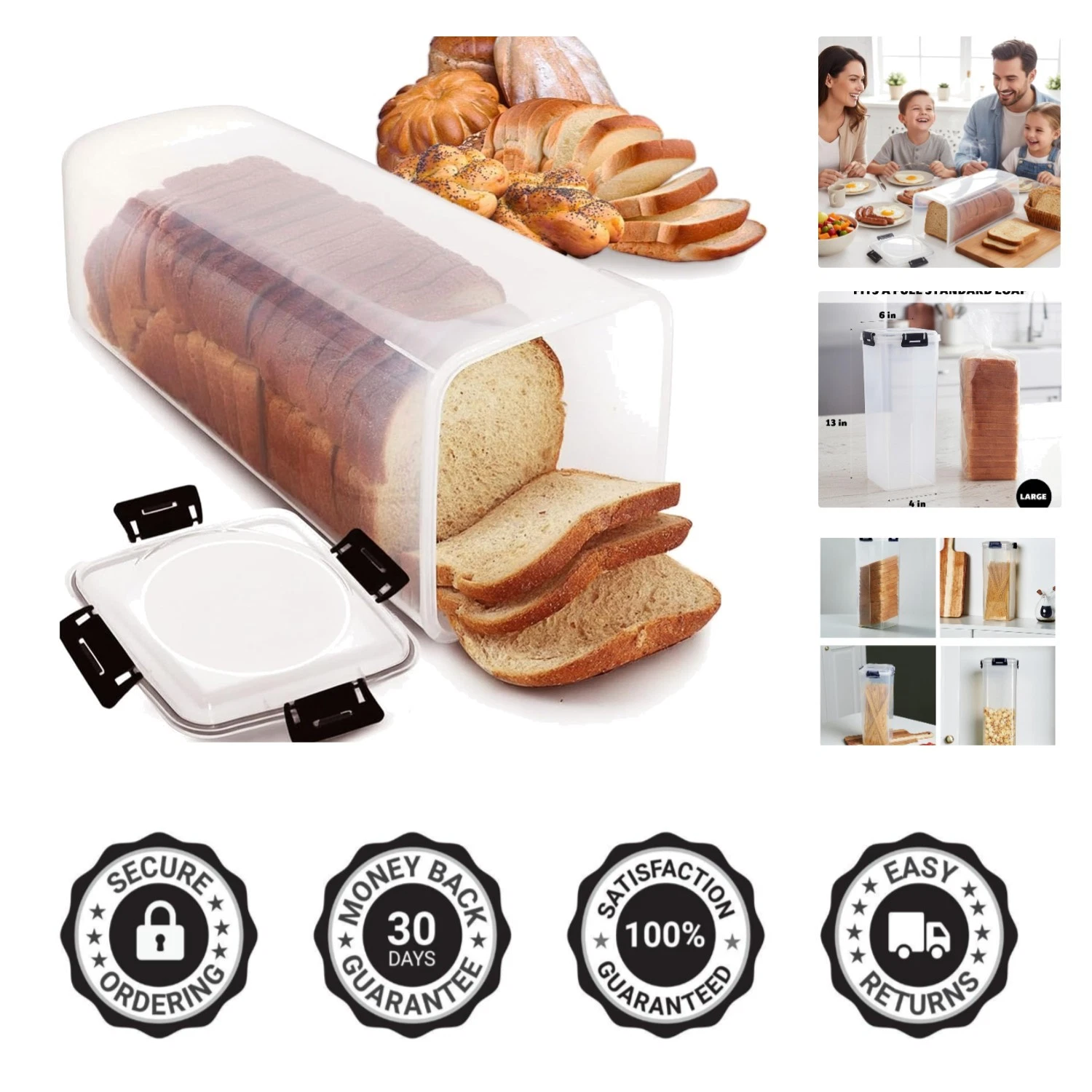 BPA-Free Tall Bread Box for Loaves and Bagels, Clear 4-Latch Storage Container
Opens in a new window