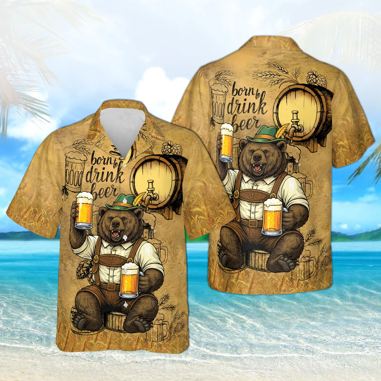 Funny Beer Bear Hawaiian Shirt, Oktoberfest Bavarian Aloha Party Shirt Men