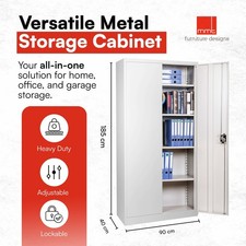 Metal Storage Cabinet Cupboard Grey 2 Door Locking Office Filing Garage 180cm