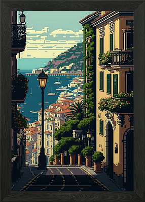 Monaco Pixel Art Framed Wall Art Poster Canvas Print Picture