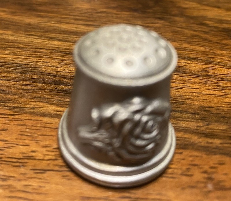 Vintage Metal Thimble With A Rose On From & Mother Written On Back