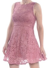 CITY STUDIO Womens Pink Lace Sleeveless Crew Neck Mini Dress 1