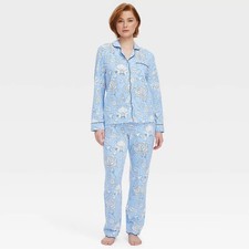 Women's Floral Vines Long Sleeves and Pants Pajama Set Blue - Roller