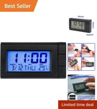 Compact Digital Car Clock With Temperature Date - Blue Backlight Design