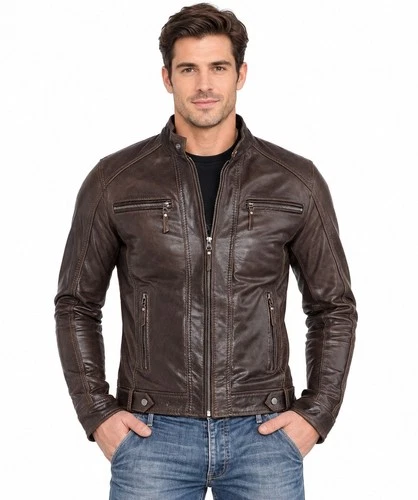 Genuine Lambskin Leather Jackets For Men Motorcycle Rider Outerwear Brown video thumbnail