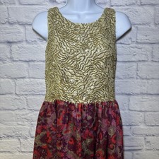 Anthropologie Wren Gold Sequin  Floral Jacquard Cocktail Dress Size Medium Bling