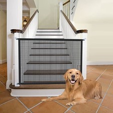 Dog Mesh Gate 29 x 41 in Black Polyester Pet Barrier for Stairs Doorways