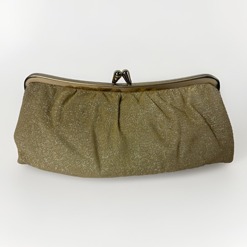 Vintage Gold Tone Evening Bag Clutch Purse Kiss Lock Wedding Glamour