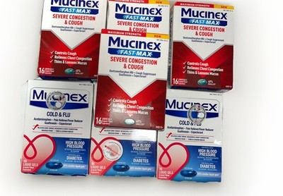 7PK  Mucinex  Congestion Cold Flu Cough, 16 Liquid Gels,EXP 05/31/26.