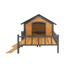 Wooden Dog Kennel with Anti-Chewing Iron Frame, Porch  Waterproof