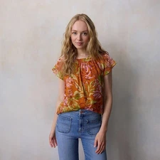 $35 LC Lauren Conrad Women’s Shirred Neck Shell Top-Spice Misty Jungle-Medium