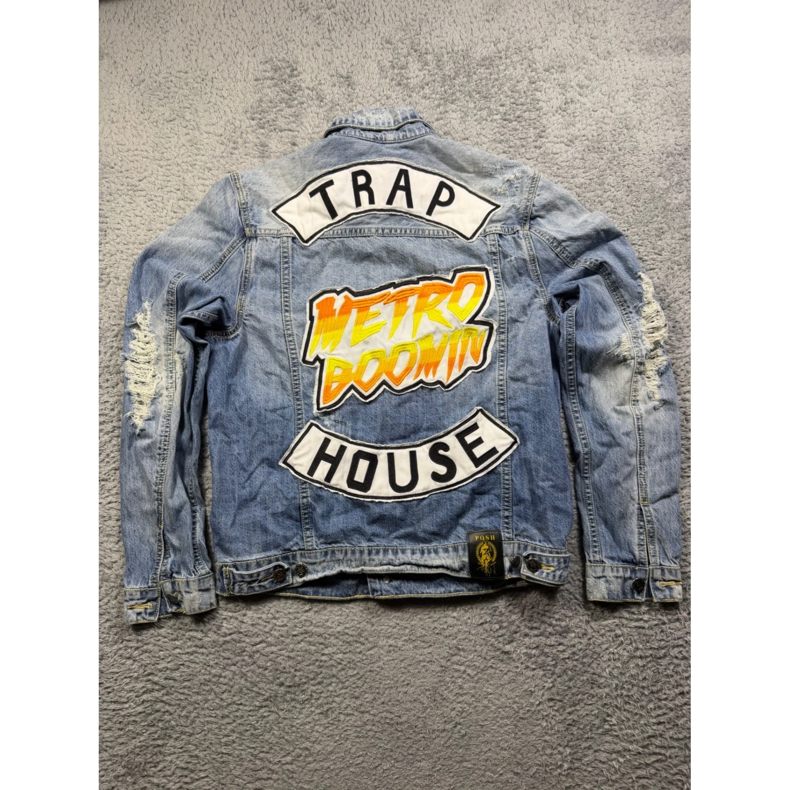 Posh NYC Metro Boomin Trap House Distressed Denim Jacket Light Wash Mens Small - product detail image 7
