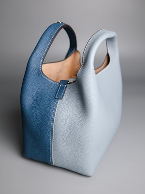 Duo Blue Genuine cow leather handclutch shoulder crossbody bucket hobo bag
