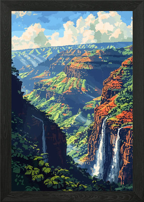Waimea Wasserfall Pixel Kunst Gerahmtes Wandbild Poster Leinwanddruck Bild