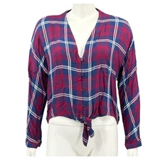 Rails Top Womens Medium Red Blue Plaid Sloane Long Sleeve Button Up Tie Front