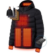 Men's Heated Puffer Jacket w/ 12V Battery Pack Waterproof Winter Outdoor Jacket