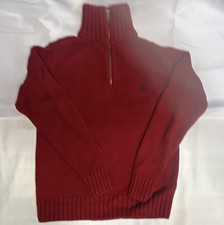 Chaps Boys S (8-10) Red Solid 1/4 Zip Mock Neck Cotton Knit Sweater B49