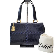 Yves Saint Laurent Shoulder Hand Bag Leather Navy Vintage YSL