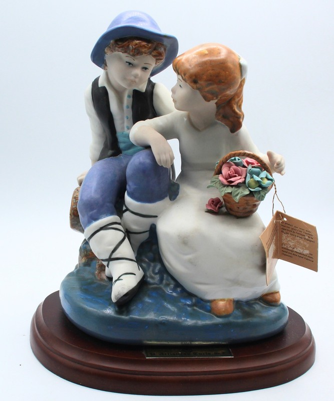 Porcelanas Artisticas Turis Boy Girl Seated Vintage Collectible