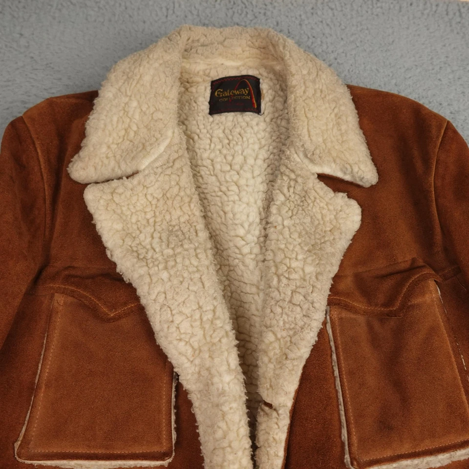 Vintage Gateway Collection Coat Mens 44 Brown Suede Sheepskin Shearling 70s - Image 4 of 4