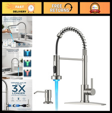 LED Kitchen Faucet with Soap Dispenser, Brushed Nickel, Pull Down Sprayer for Ki