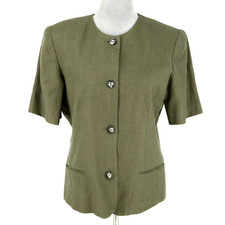 Liz Claiborne Jacket Womens 10 Linen Green Lined Pockets Office Career Vintage