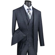 BIG  TALL Men's Charcoal Gray Glen Plaid 3pc 2-Button Classic-Fit Suit NWT