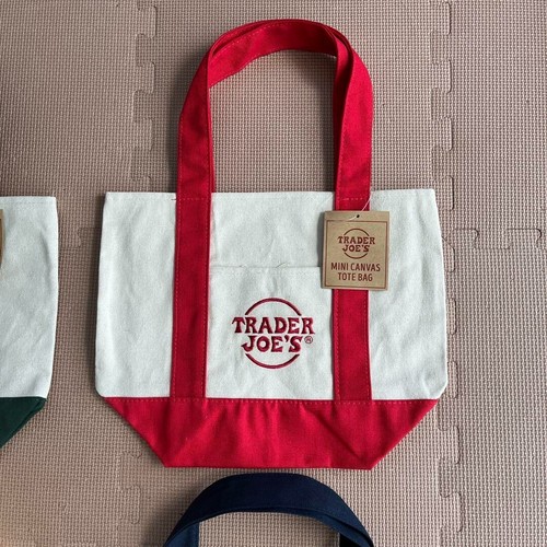 Trader Joe’s mini canvas reusable tote bags set of All 4 Colors New - Picture 4 of 6