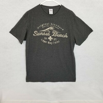 DELTA PRO WEIGHT Sunset Beach Cape May Point NJ Graphic T-Shirt ~ Gray ~ Large