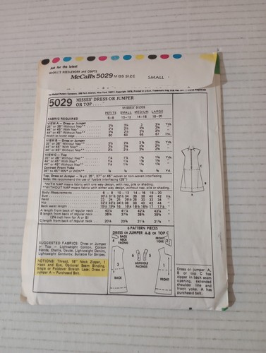 McCall's Extra Carefree Sewing Pattern 5029 Uncut Misses' Dress Jumper Top 1976 - Picture 3 of 7