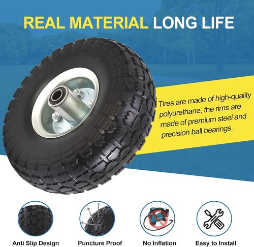 (2 Pack) 10 Inch Solid Polyurethane Tire 4.10/3.50-4 Tire, 10" Flat Free Whee... - Picture 3 of 7