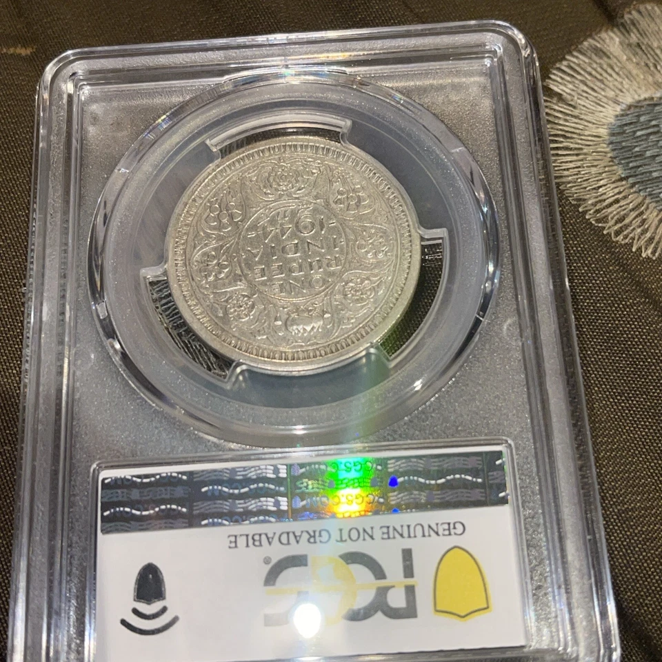 1944 (B) Large SW-9.27 BEAD India British Silver Rupee PCGS Gold VF Details 🌟🌟 - Image 4 of 4
