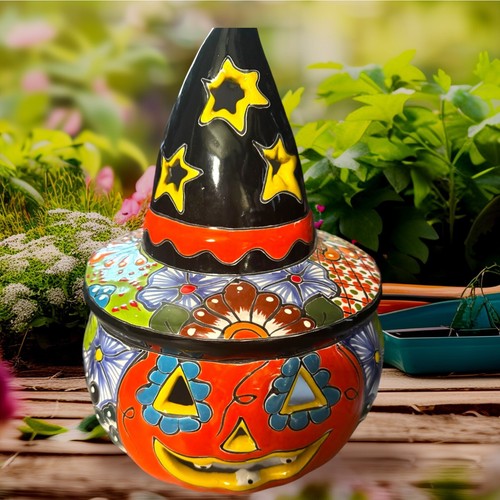 Talavera pumpkin with hat Jack o lantern candle holder Halloween pumpkin - Picture 4 of 10