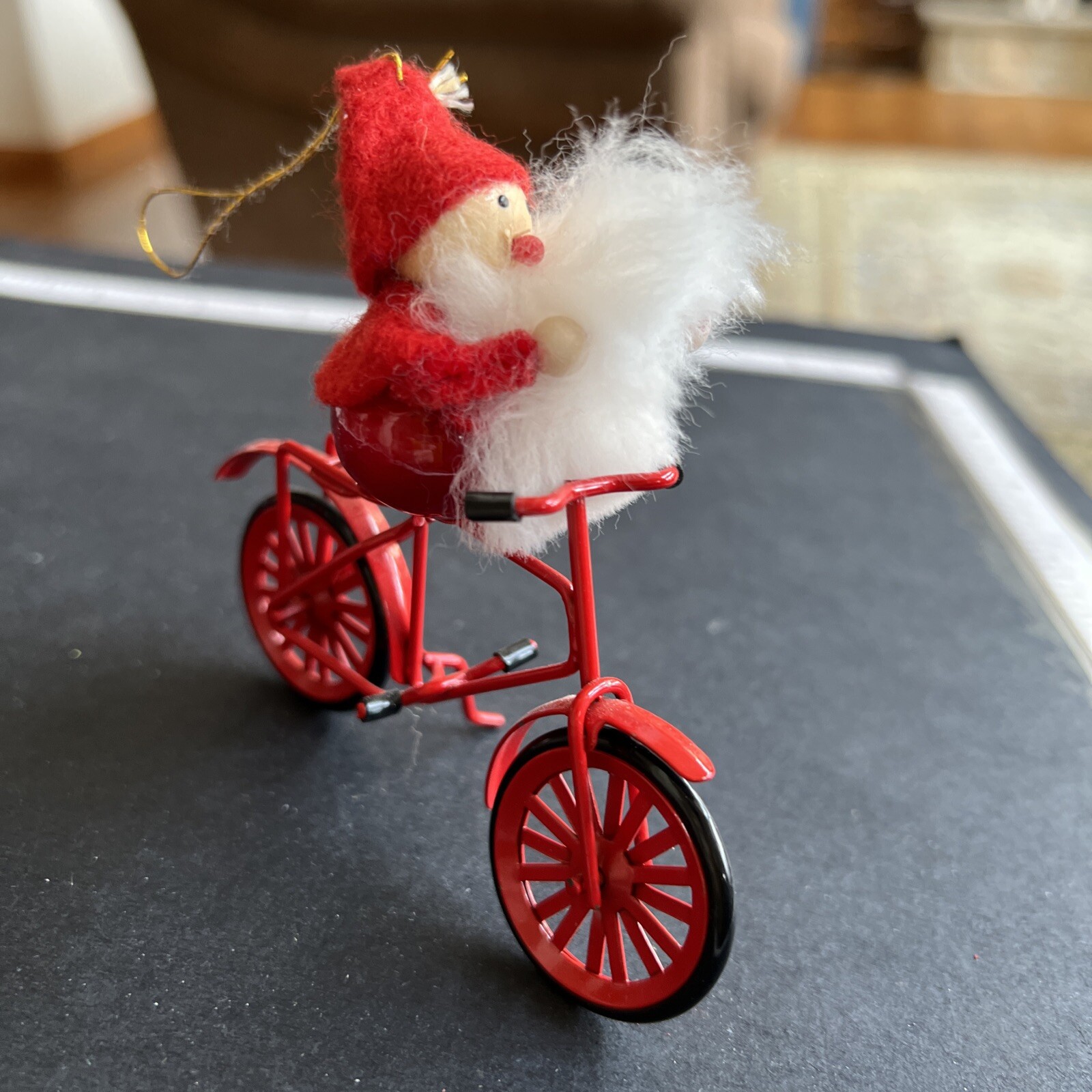 Vintage 80s Wooden Frolicking Santa On Bicycle Avon Gift Collection