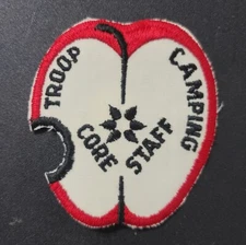 Vtg GSA Girls Scouts Patch Troop Camping Core Staff Red Apple Bite 