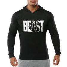 Men Gym BEAST Thin Hoodies Long Sleeve Hoodie Sweatshirt Casual T-Shirt