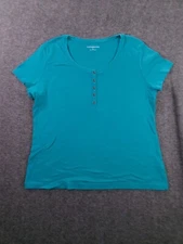 Croft Barrow Top Women Large Lake Blue Base Layer Capsule Everyday Henley Day