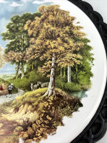 Tile Trivet JC Hunnik Painted Country River Scene Vintage Wrought Iron Pot Stand - Picture 15 of 17