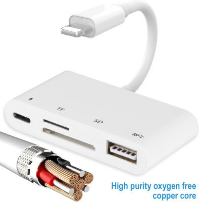 8-Pin to USB2.0 Micro SD TF Card Reader w/Charging Port Adapter for iPhone/iPad