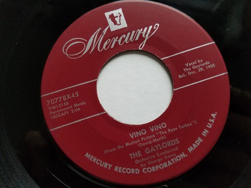 THE GAYLORDS - Molly-O / Vino Vino 1955 MERCURY POP 7" - Picture 2 of 2