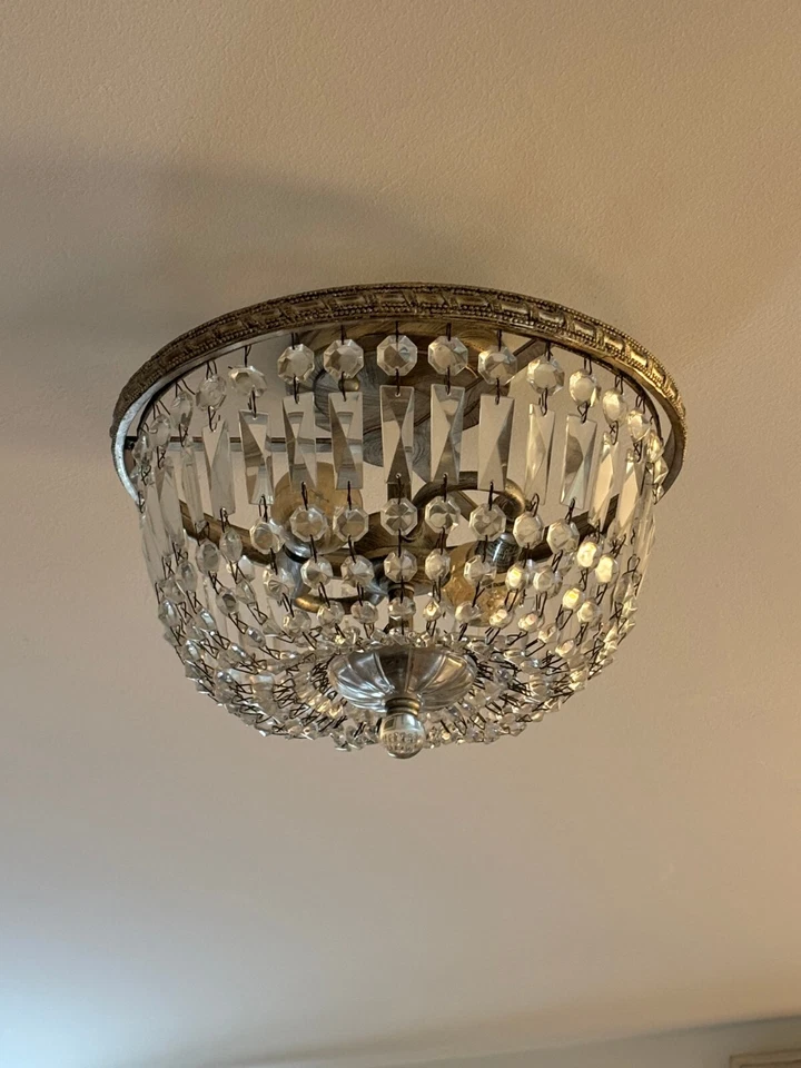 Pottery Barn Clarissa montaje semi-al ras corte vidrio lámpara araña plata Foto 2 de 4