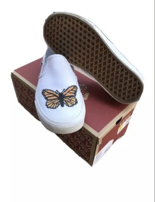 Womens Vans Asher Slip On Sneakers Monarch Butterfly Hand Painted