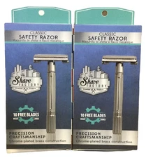 Double Edge Shaving Safety Razor with Free 10 Blades- 2Pack